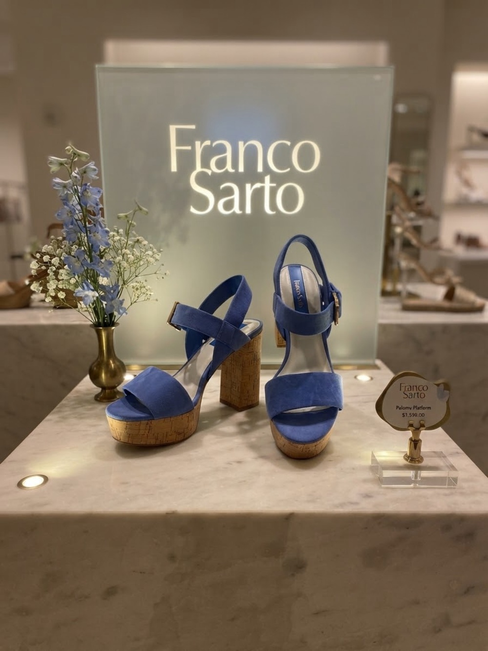 Franco Sarto Royal Blue Suede Cork Platform Sandals